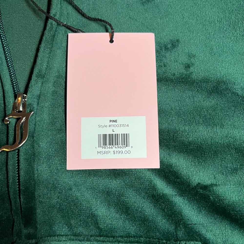 Juicy Couture Pine Green Velour Tracksuit Y2K McBling Hoodie & Pants Set Large‎ - Picture 6 of 7